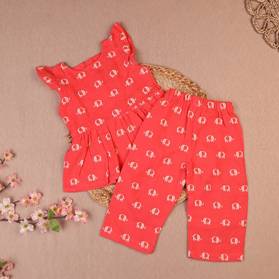 Coral Pink Elephant Print Coords Set