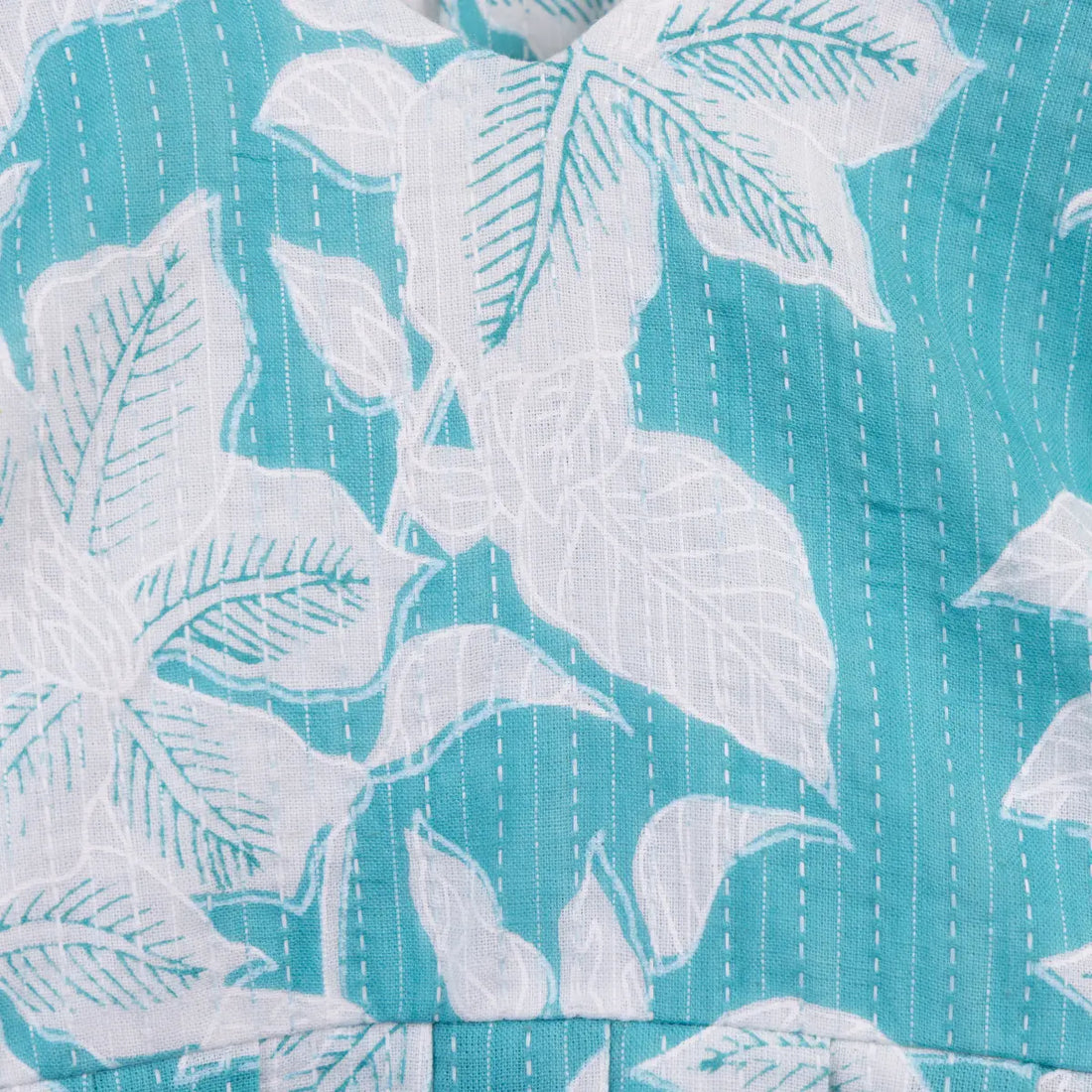 Blue with white floral prints - V Neck Frock