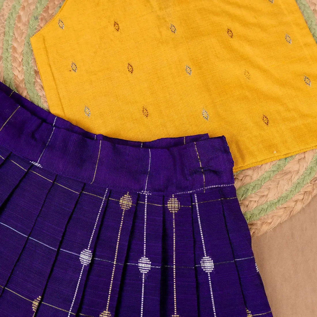 Sunny Yellow & Royal Purple Ethnic Top & Skirt Set