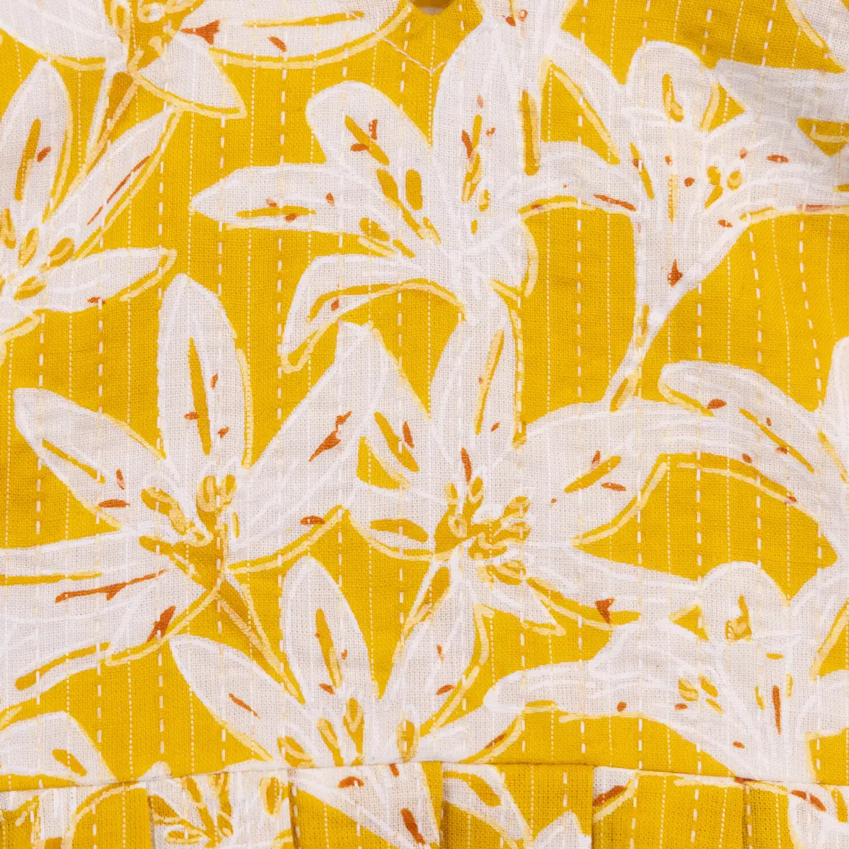 Yellow with white floral prints - V Neck Frock