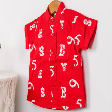 Vibrant Red Numbers - Cotton Shirt