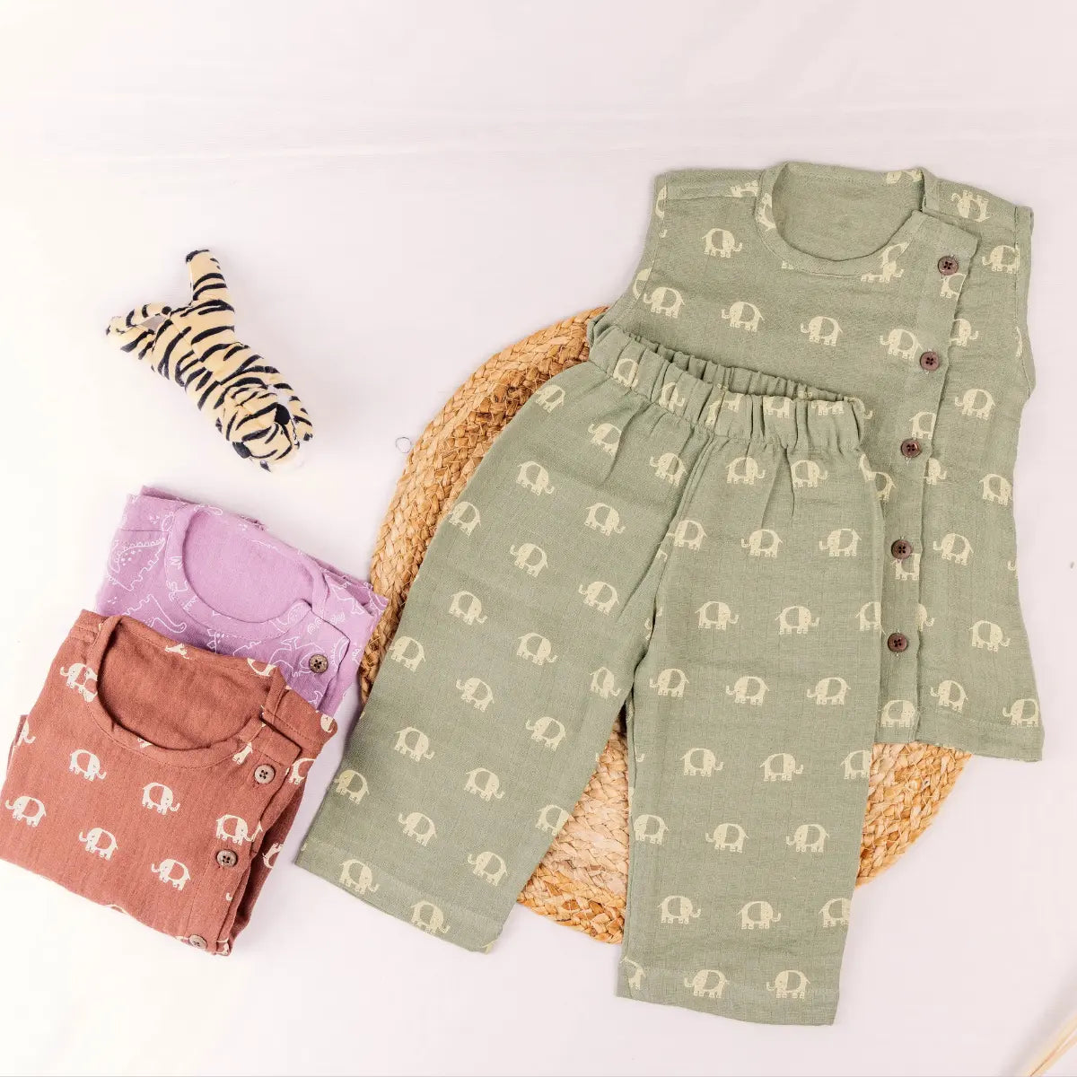 Sage Green with Charming White Elephant - Coords Set