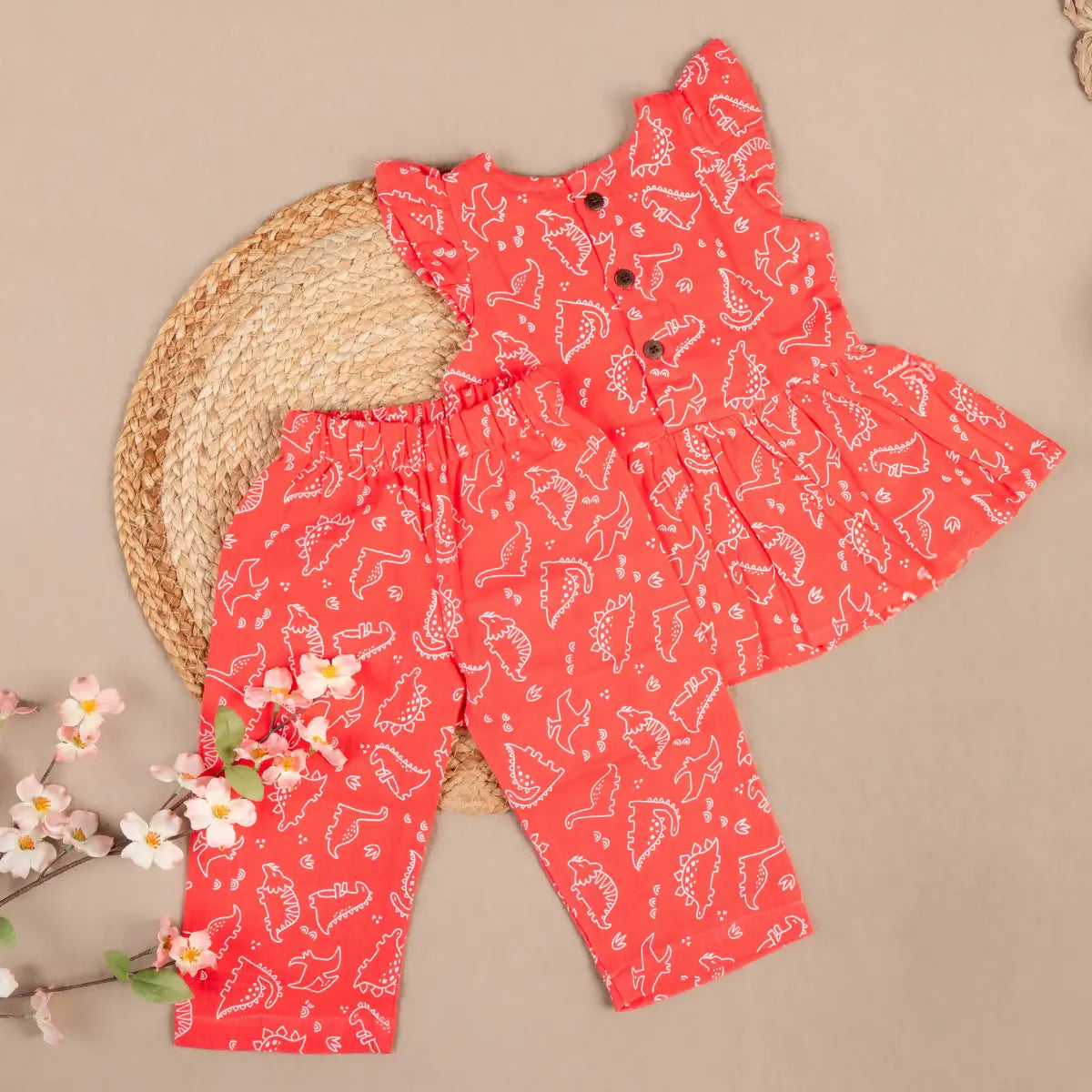 Vibrant Pink with Playful White Dinosaur - Coords Set