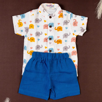 White and Vibrant Royal Blue Elephant Parade - Half Sleeve Set