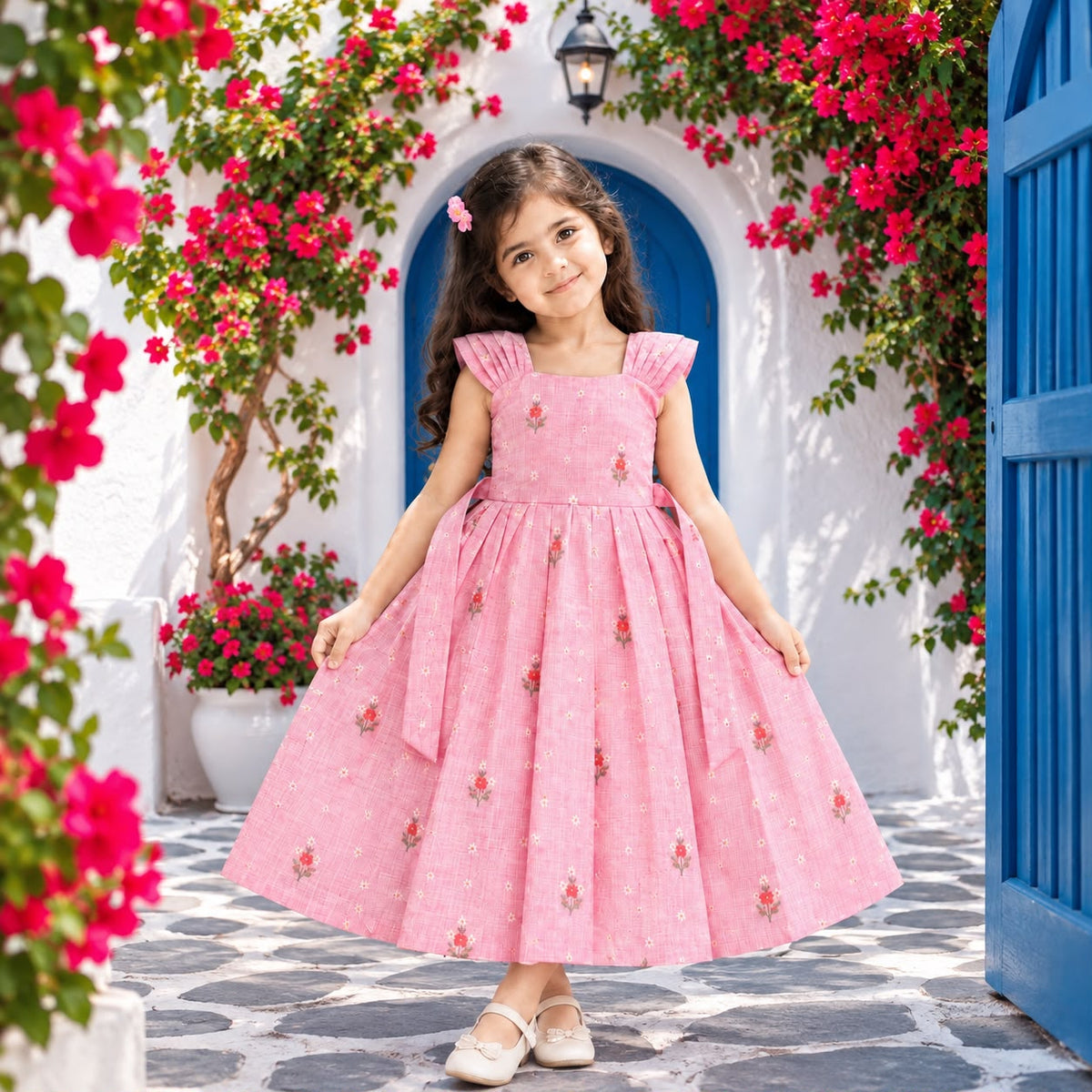 💗 Pink Floral Kota Frock