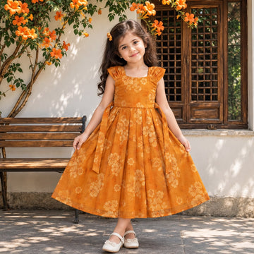 🧡 Orange Floral Organza Frock