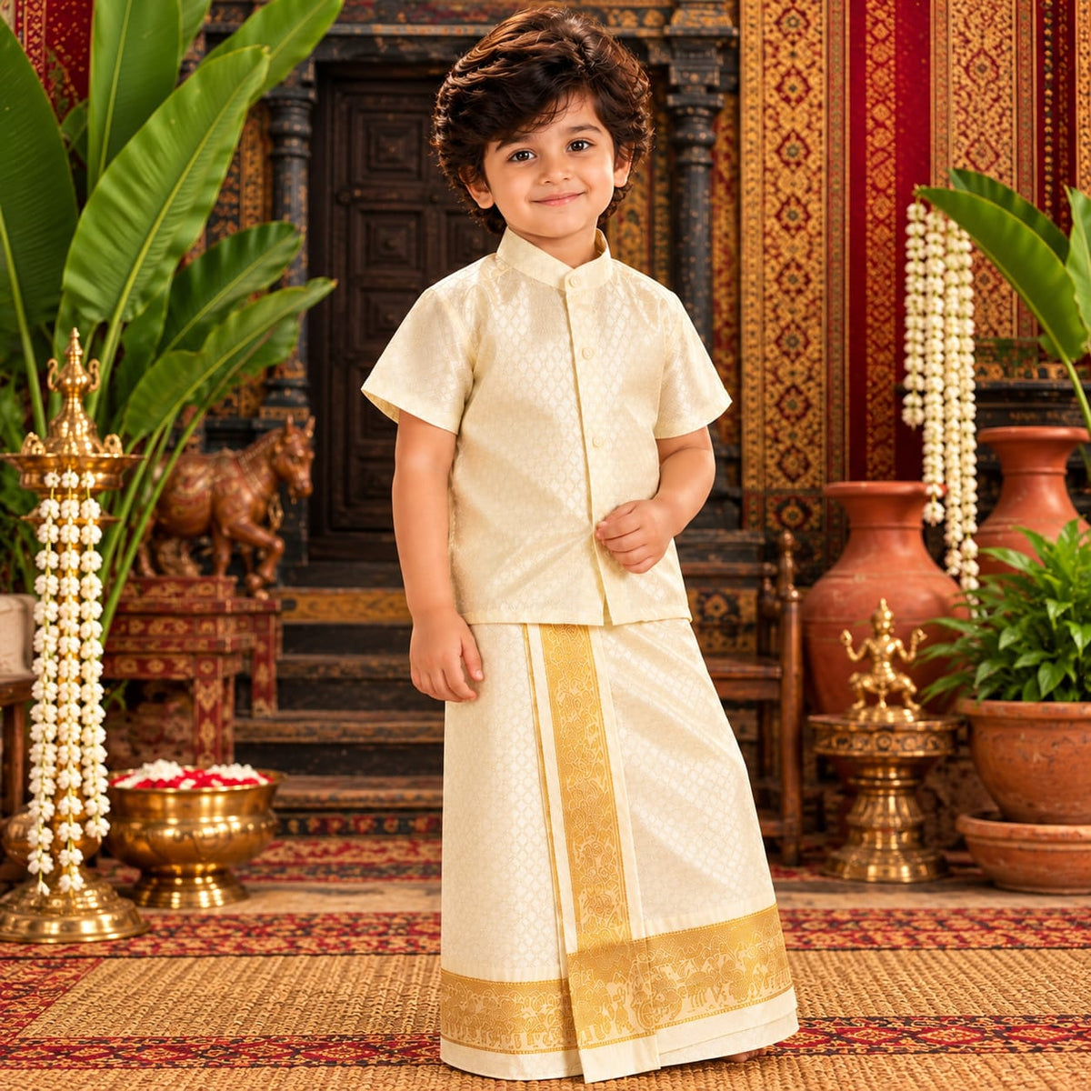 ✨ Premium Art Silk Shirt & Traditional Dhoti Set