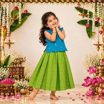 Aqua Blue & Lime Green Top and Skirt Set