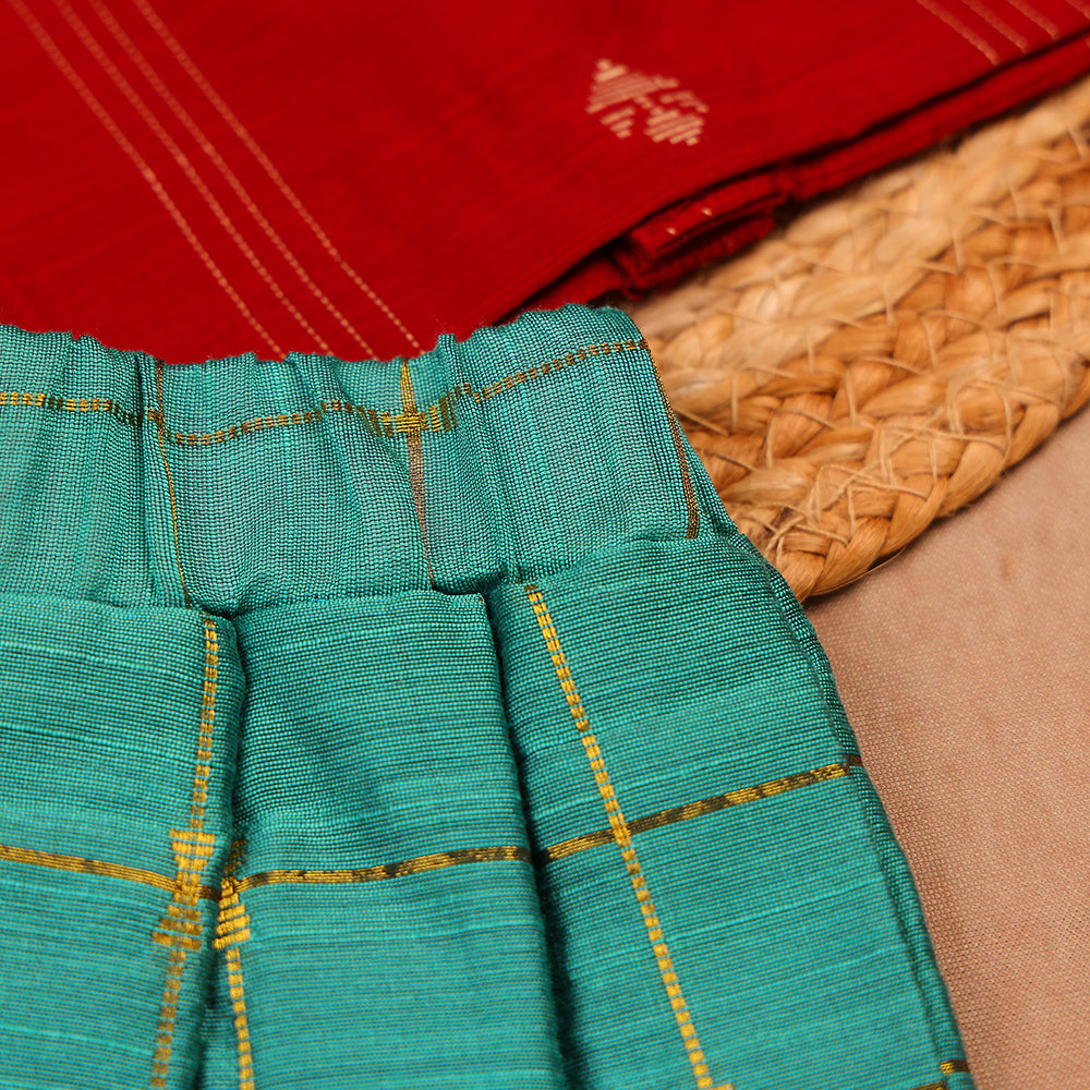 Festive Red Top & Teal Skirt Set