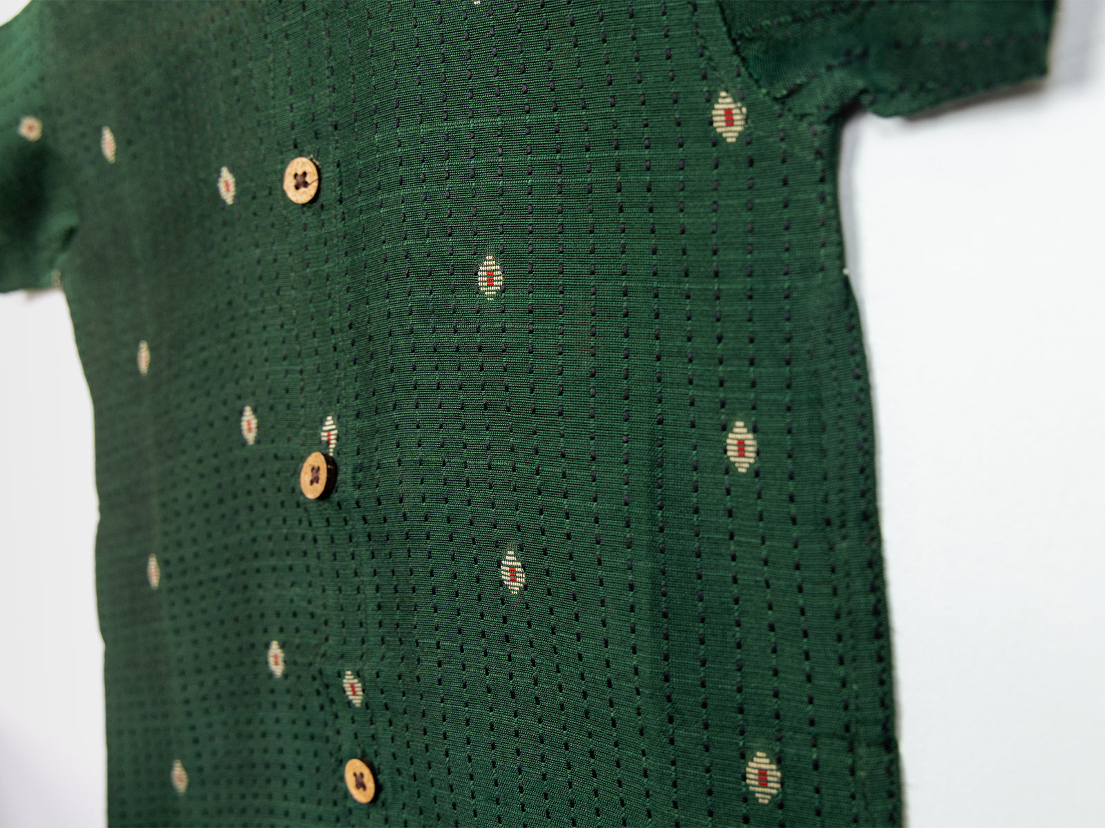 Bottle Green Raw Silk Shirt with Golden Buti