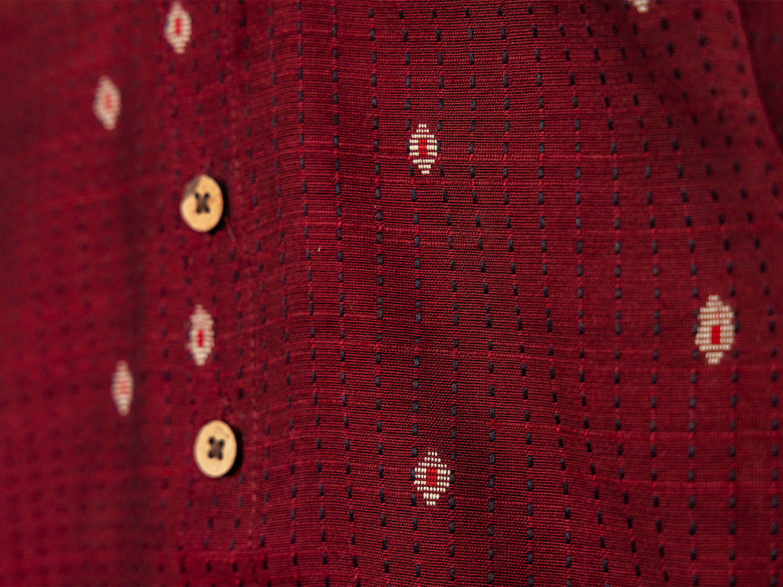 Maroon Raw Silk Shirt with Golden Buti