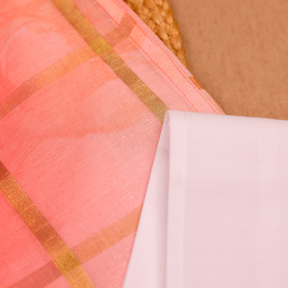 Peach Pink Shirt & White Dhoti Set