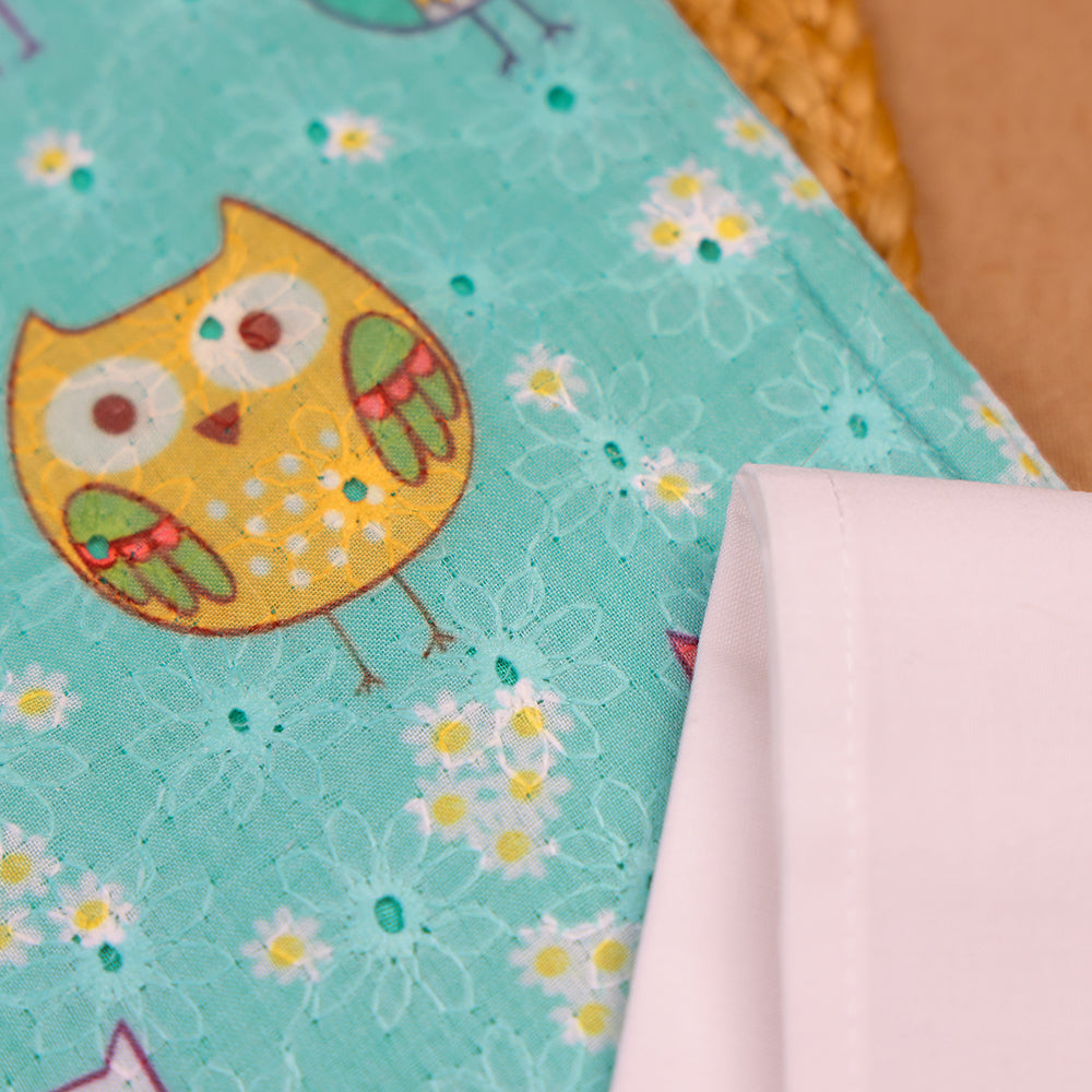Aqua Owl Print Kids Hakoba Shirt