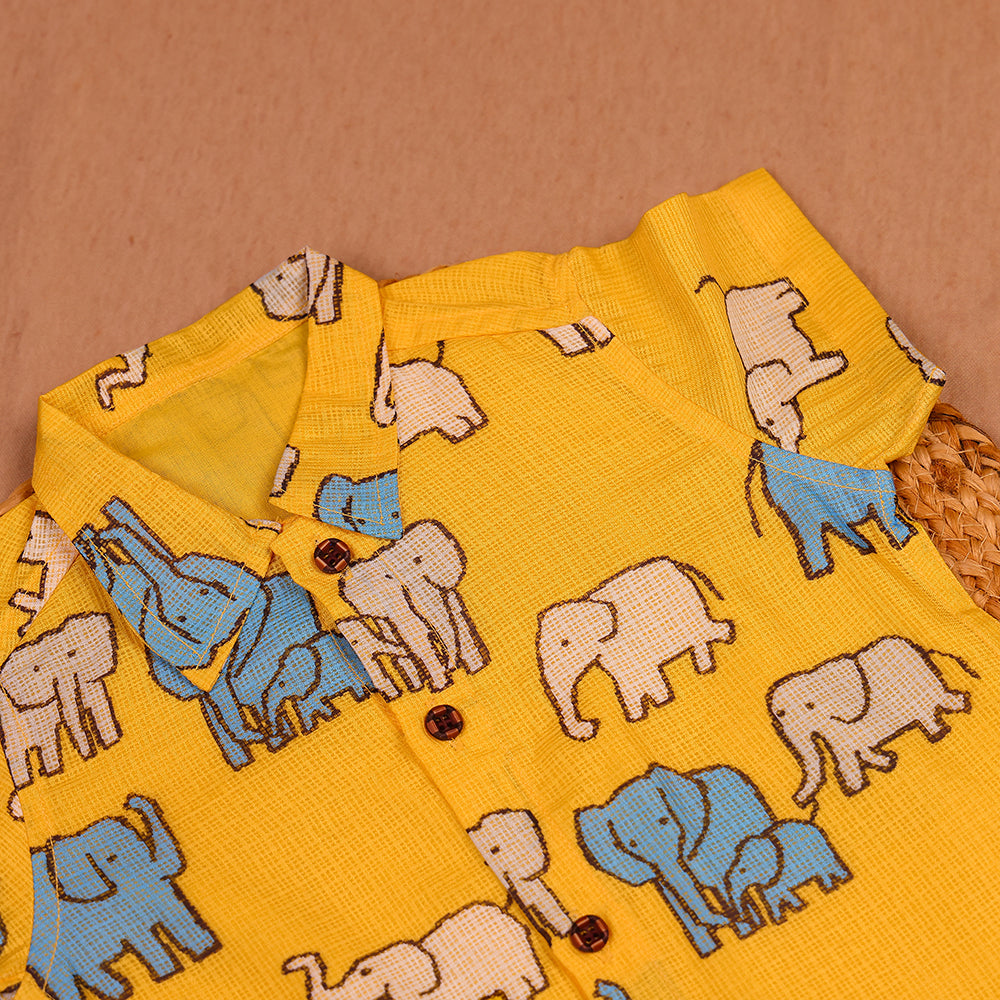 🐘 Mustard Yellow Elephant Print Shirt