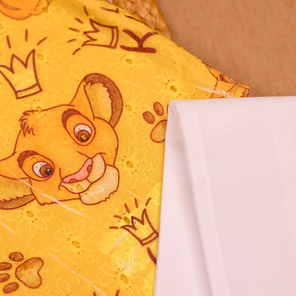 🦁 Mustard Yellow Little King Shirt & White Dhoti Set
