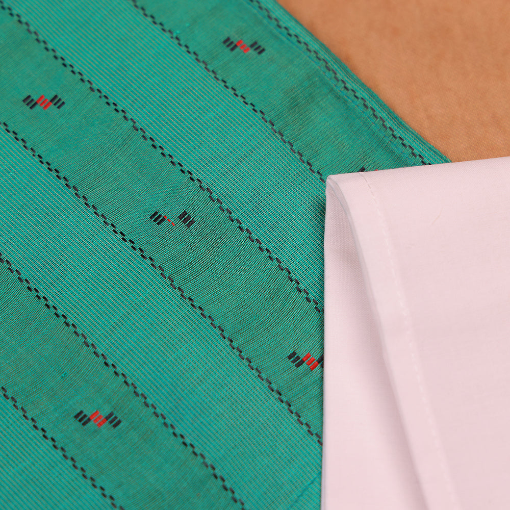 💚 Teal Green Printed Shirt & White Dhoti Set