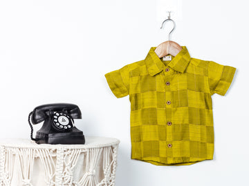 Mustard Yellow Raw Silk Check Shirt