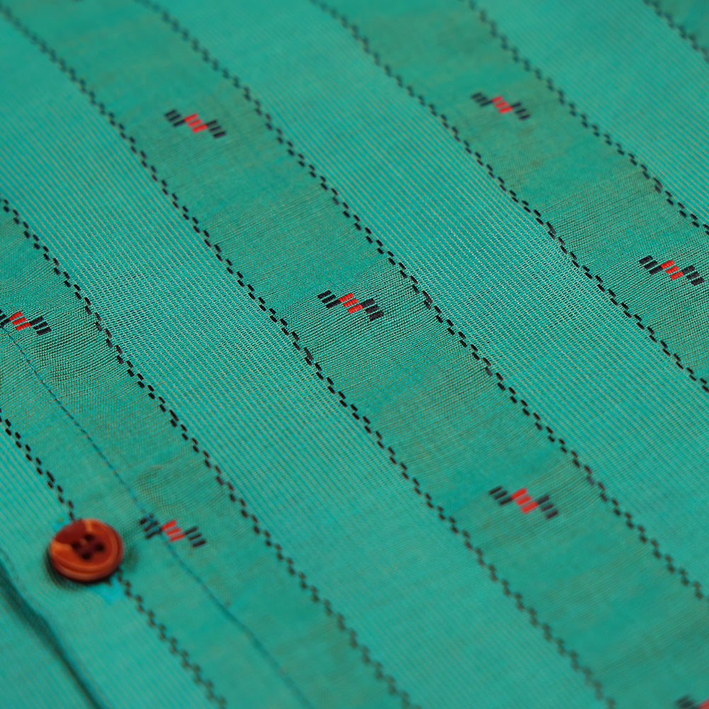 💚 Teal Green Printed Shirt & White Dhoti Set