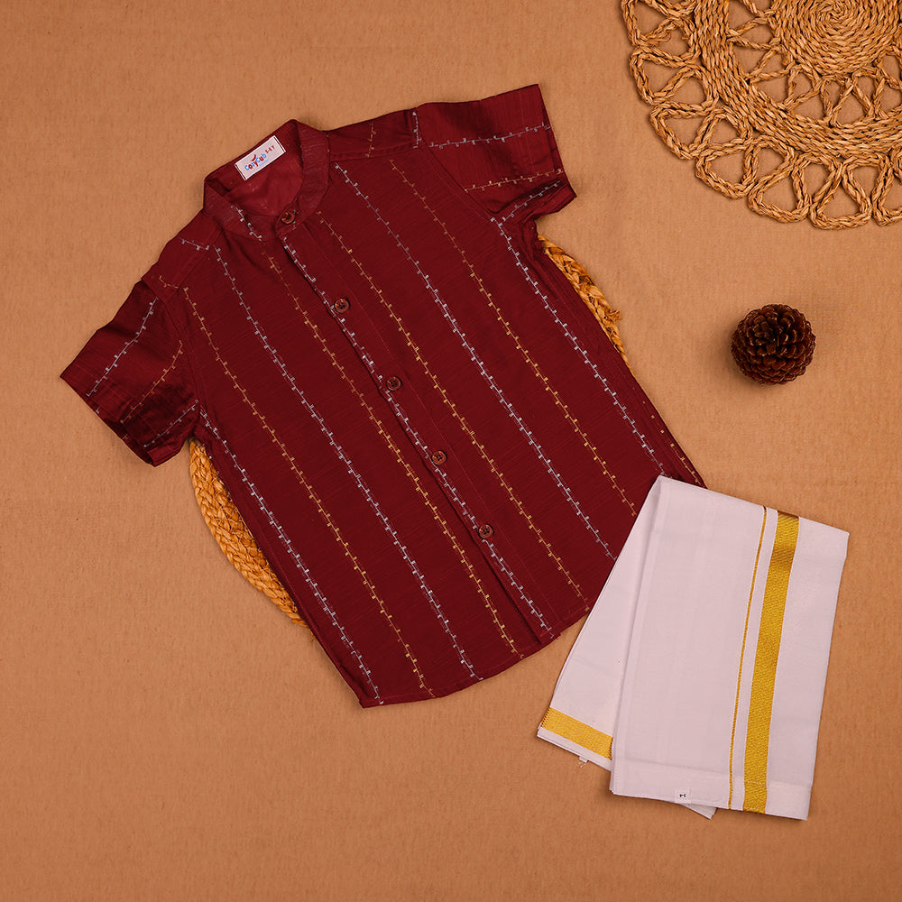 ❤️ Maroon Shirt & White Dhoti Set