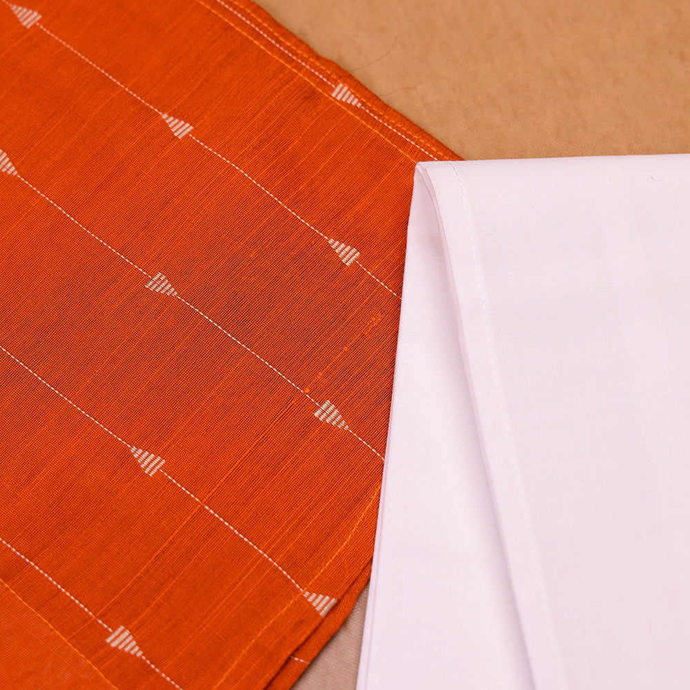 🧡 Orange Printed Shirt & White Dhoti Set