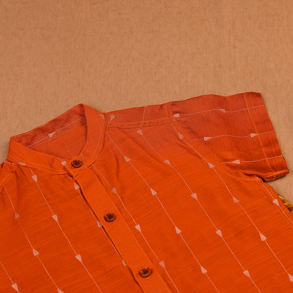 🧡 Orange Printed Shirt & White Dhoti Set