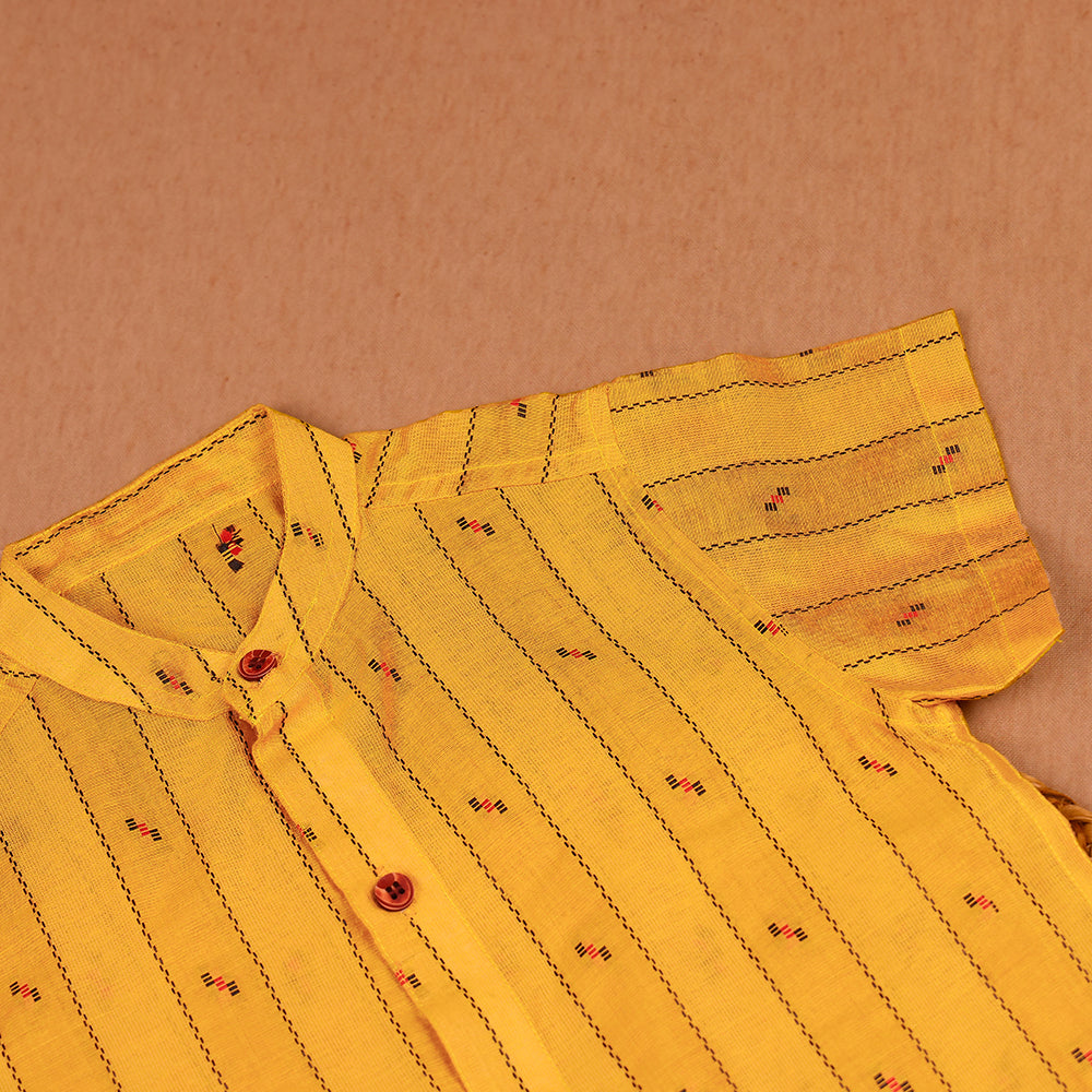 💛 Mustard Yellow Printed Shirt & White Dhoti Set
