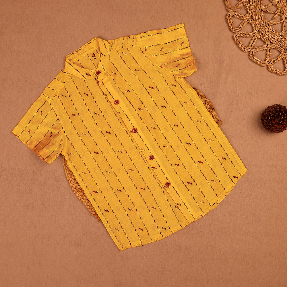 💛 Mustard Yellow Printed Shirt & White Dhoti Set