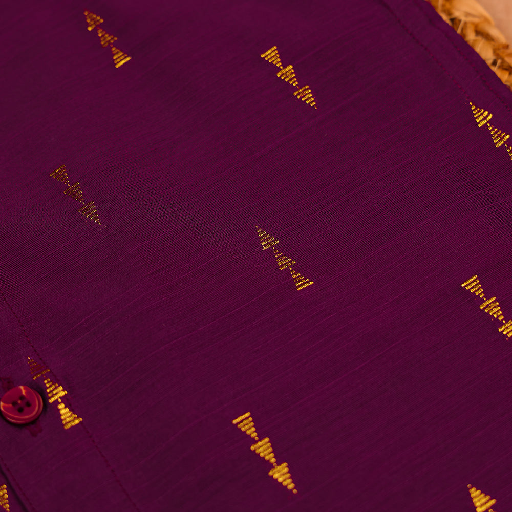 💜 Plum Purple Printed Shirt & White Dhoti Set