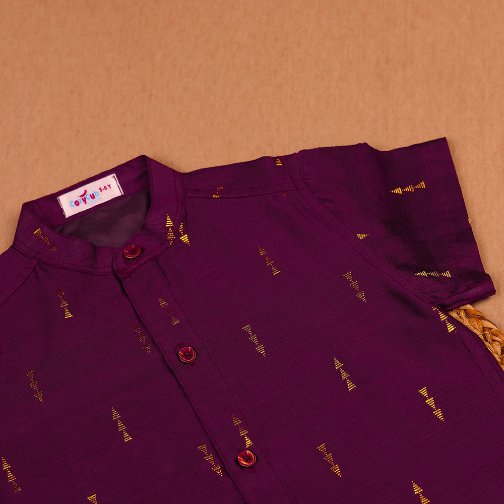💜 Plum Purple Printed Shirt & White Dhoti Set