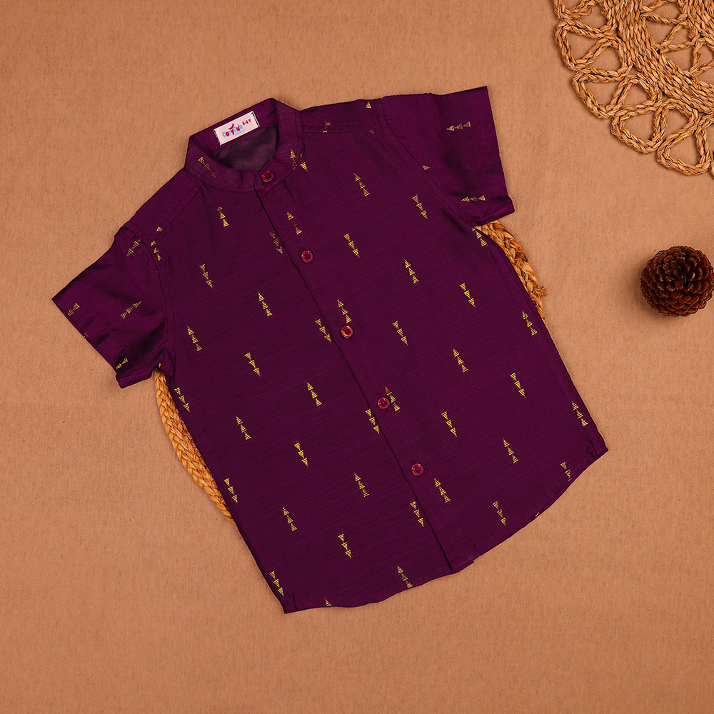 💜 Plum Purple Printed Shirt & White Dhoti Set