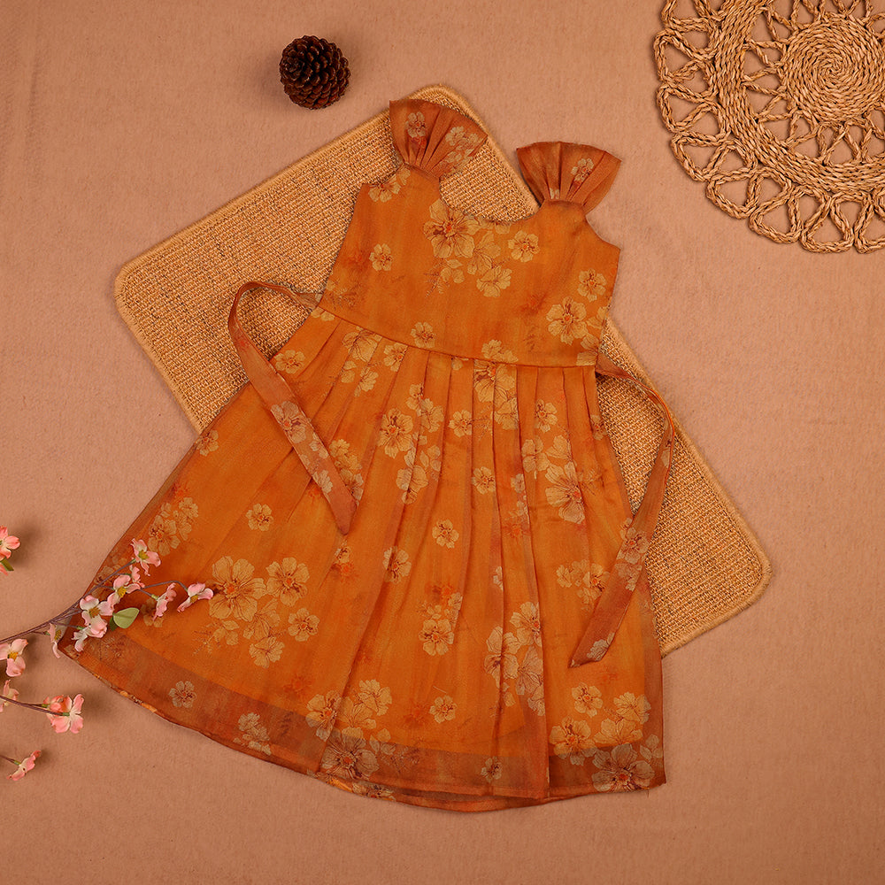 🧡 Orange Floral Organza Frock