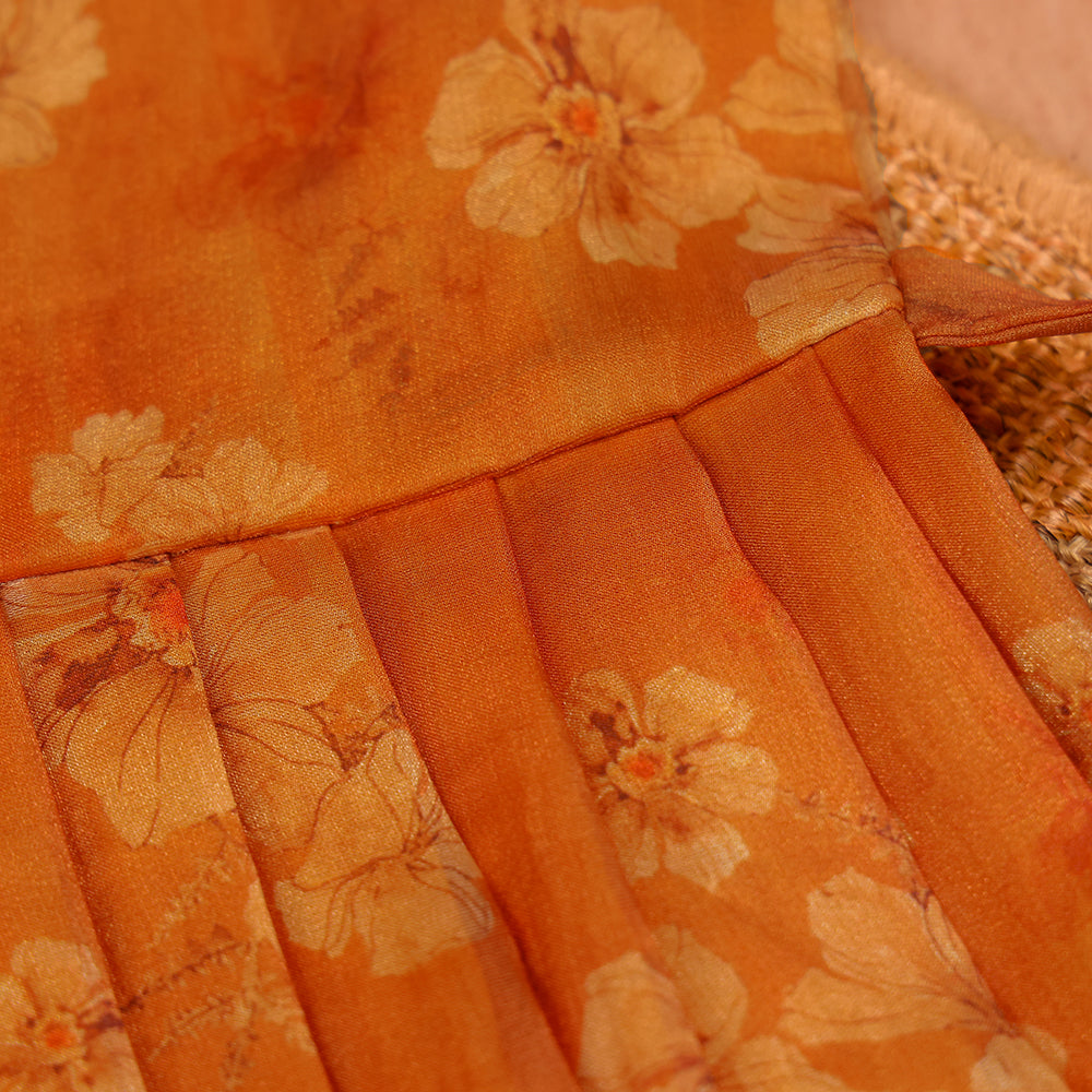 🧡 Orange Floral Organza Frock