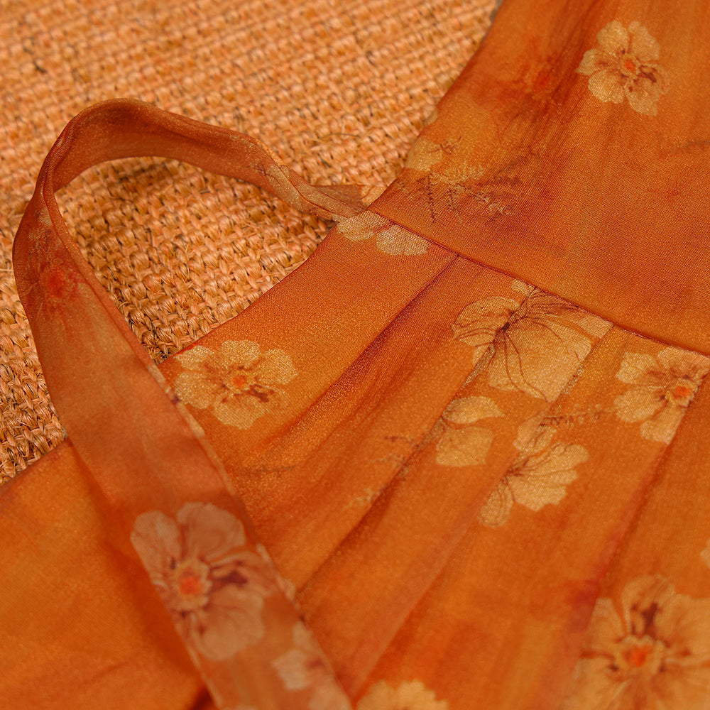 🧡 Orange Floral Organza Frock