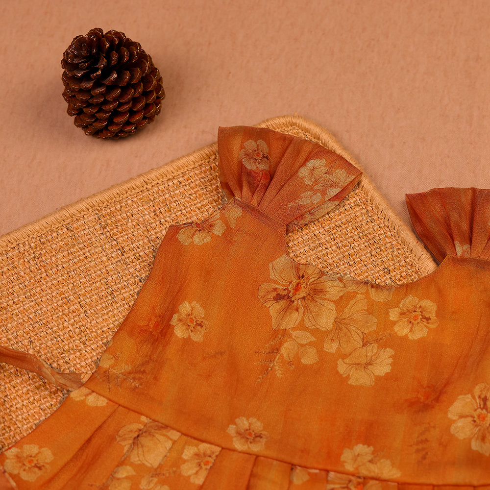 🧡 Orange Floral Organza Frock