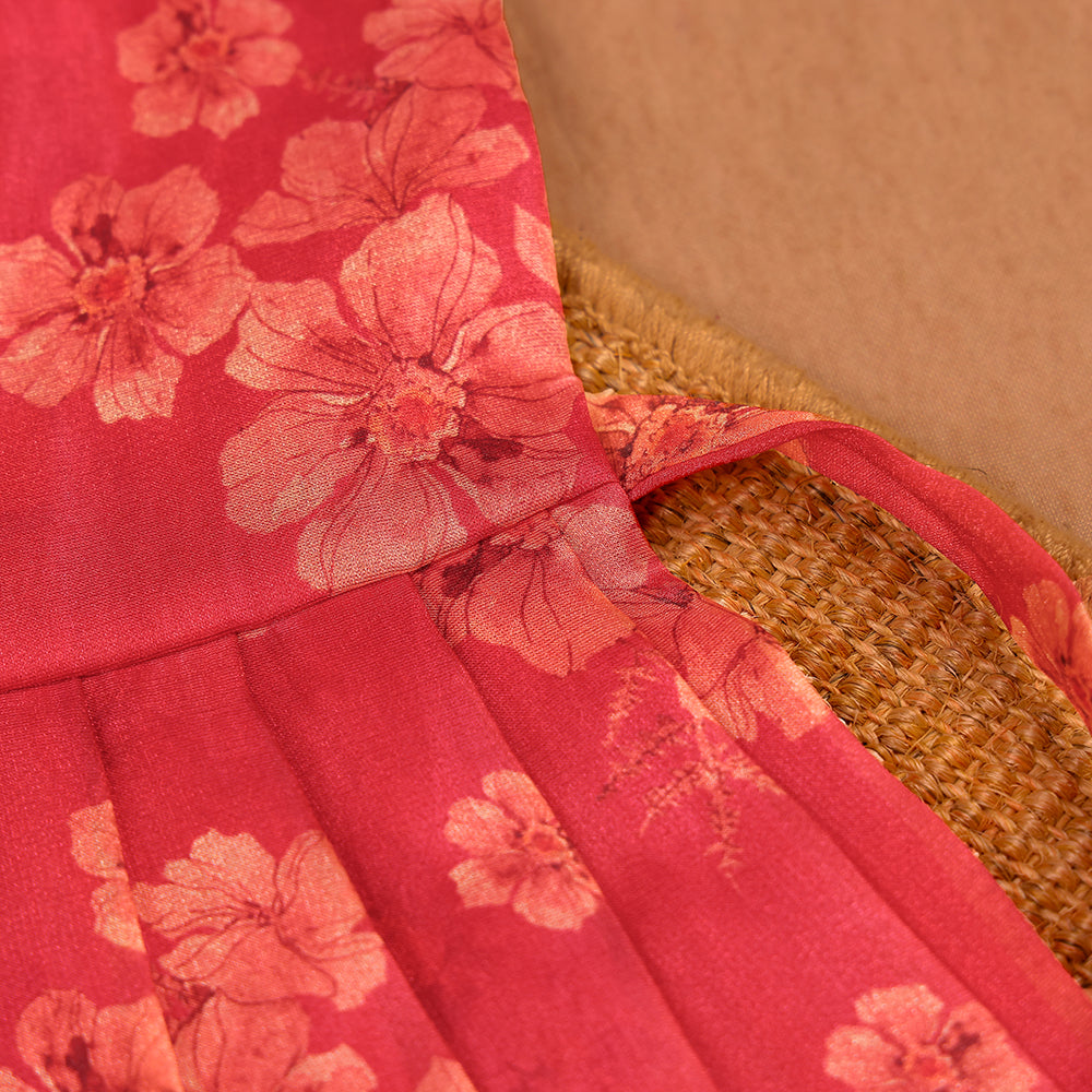 🌺 Coral Pink Floral Organza Frock