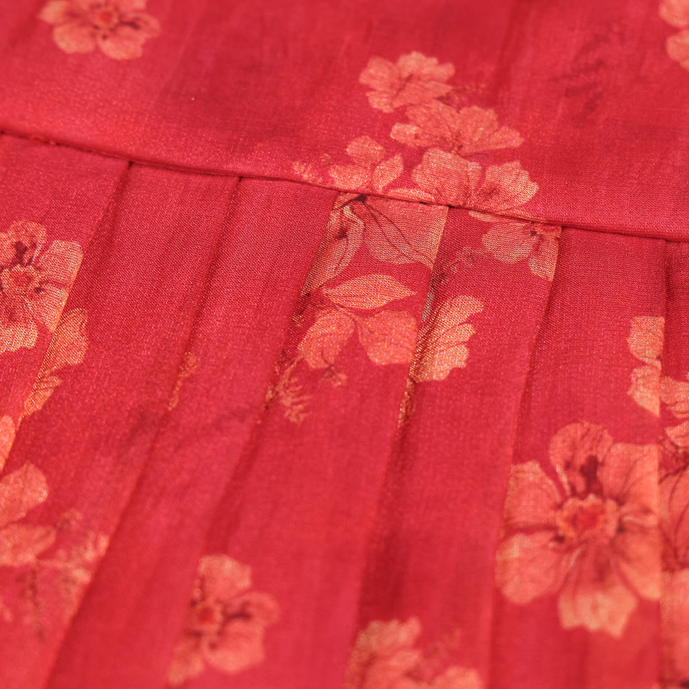 🌺 Coral Pink Floral Organza Frock