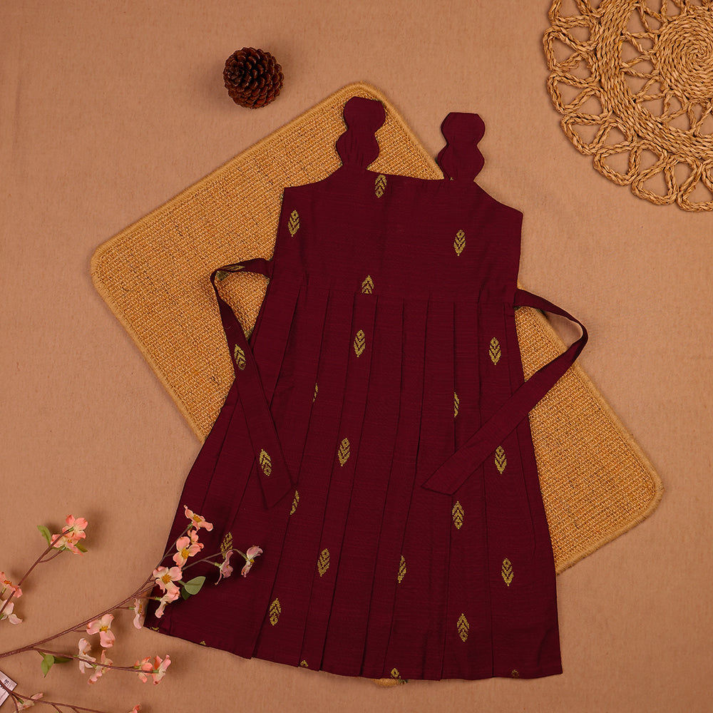 ❤️ Maroon Raw Silk Ethnic Frock with Scalloped Straps