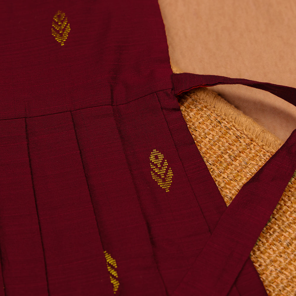 ❤️ Maroon Raw Silk Ethnic Frock with Scalloped Straps