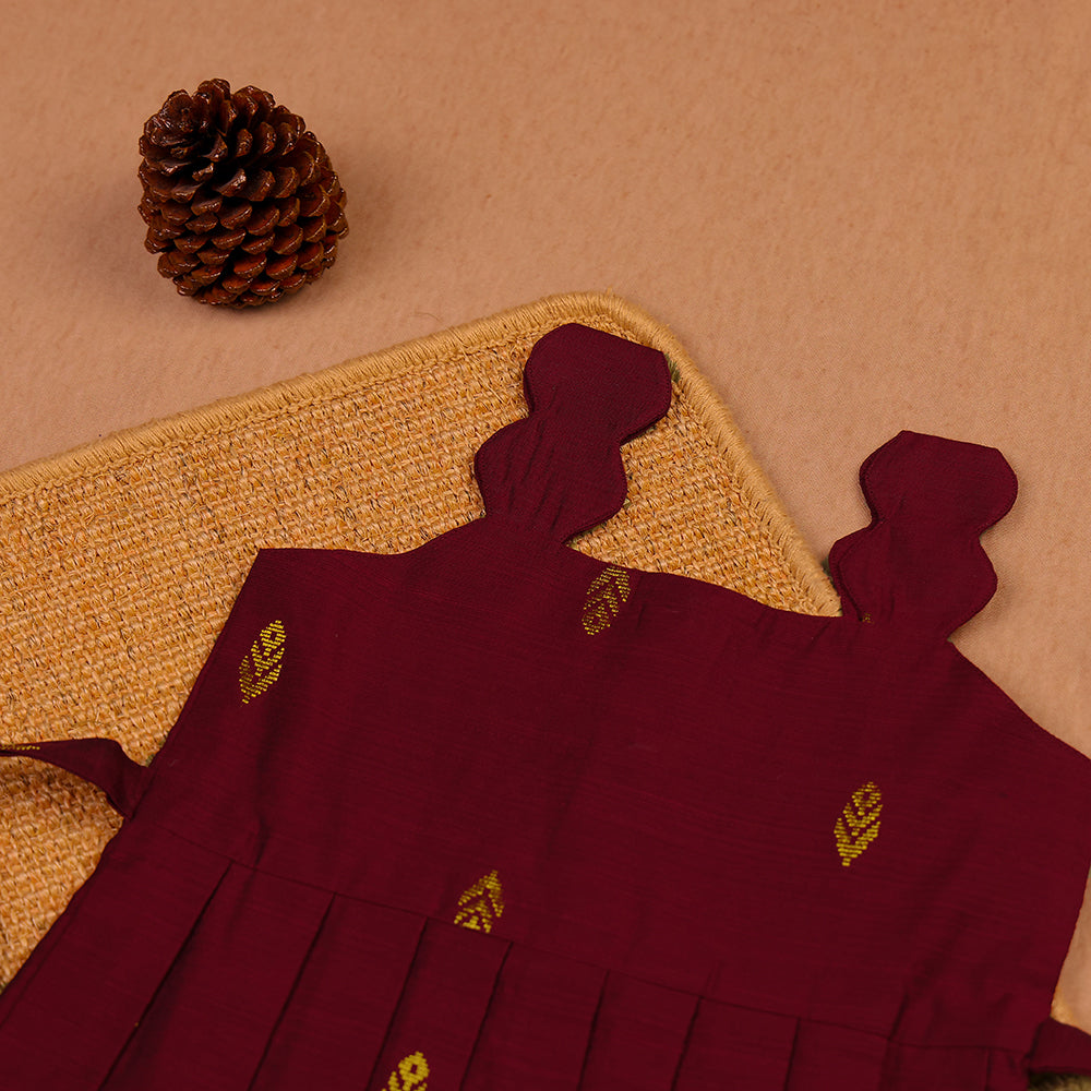 ❤️ Maroon Raw Silk Ethnic Frock with Scalloped Straps