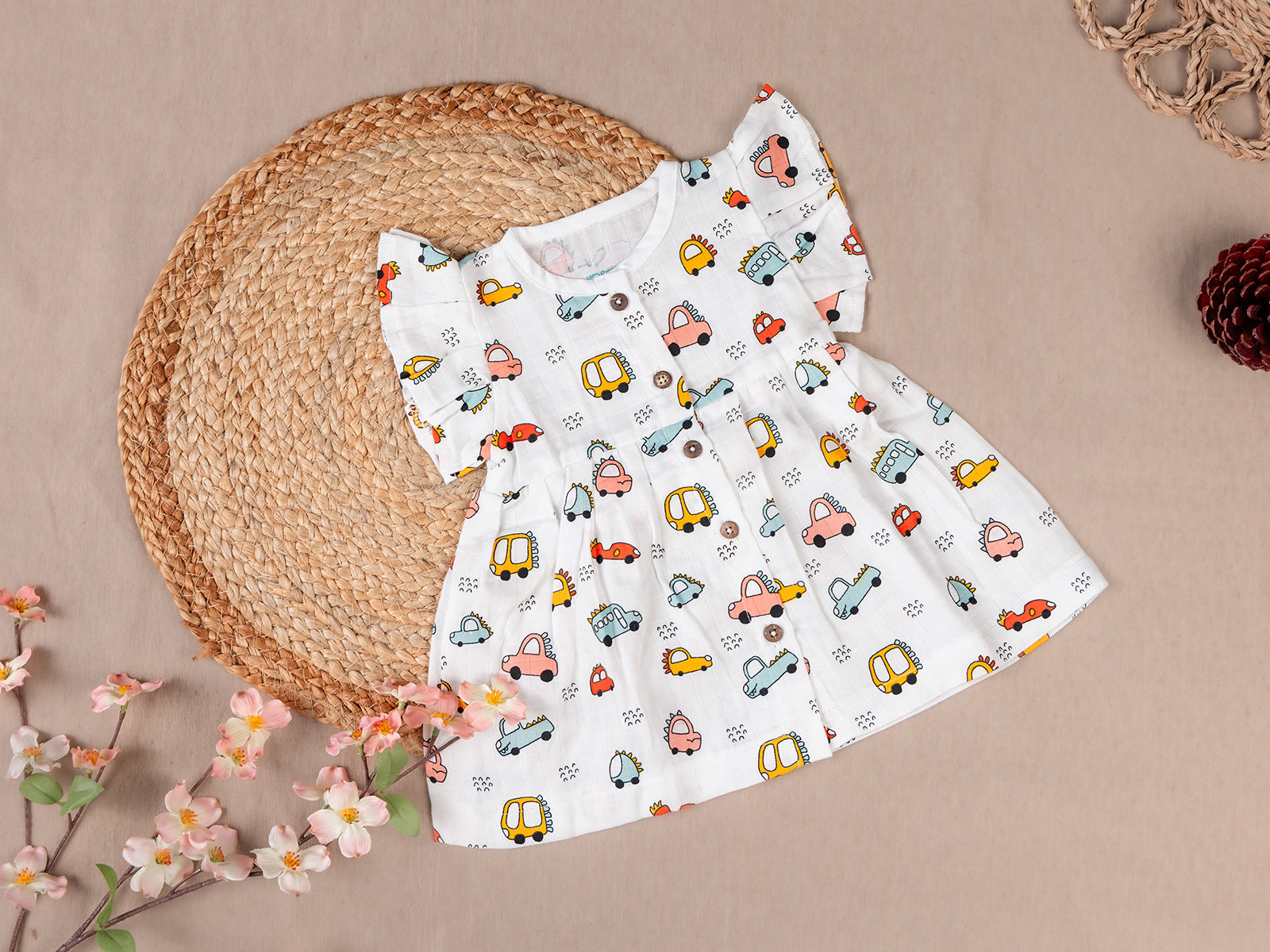 Adorable Cartoon Vehicles Frock