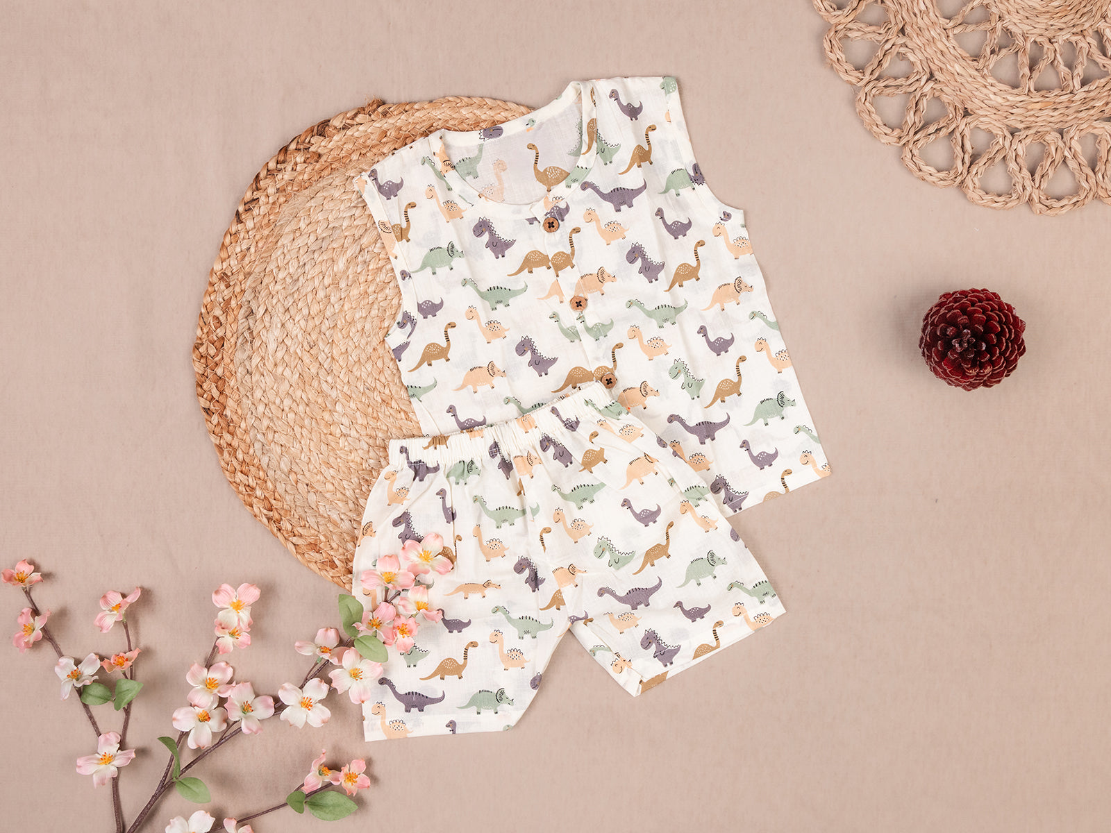 Adorable Dinosaur Print Cotton Jabla Set