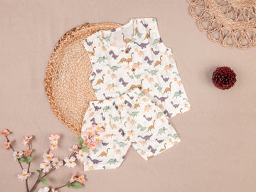 Adorable Dinosaur Print Cotton Jabla Set