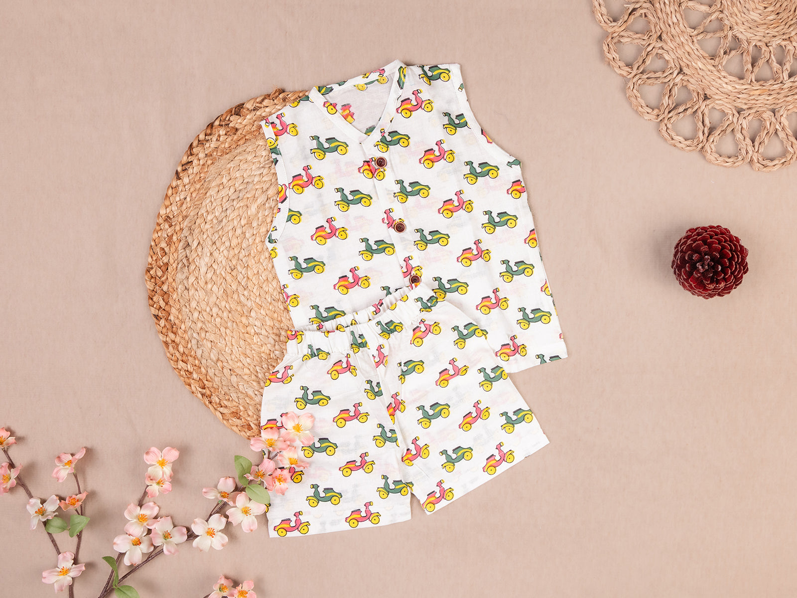 Fun Scooter Print Cotton Jabla Shorts Set