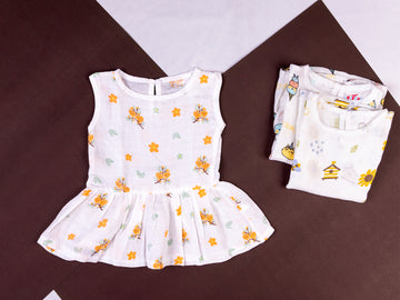 Orange Tree Sleeveless Button Frock