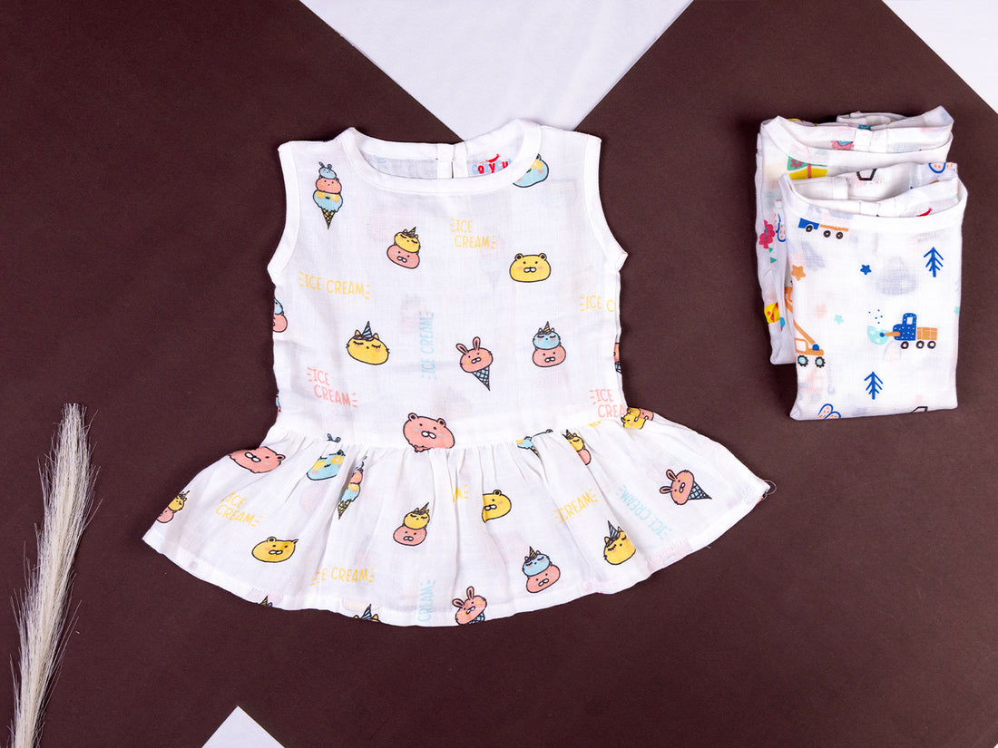 Ice Cream Sleeveless Button Frock
