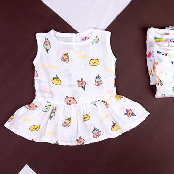 Ice Cream Sleeveless Button Frock