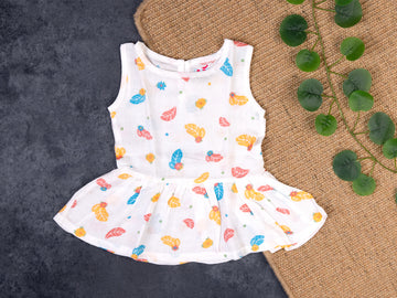 Leaf pattern-Sleeveless Button Frock
