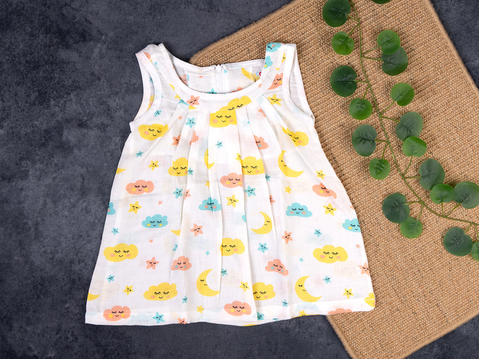 Clouds & smiling moons - Sleeveless Frocks