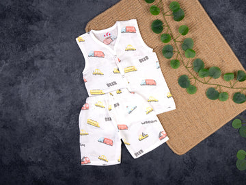 Fun Vehicles Print Muslin Jabla Set