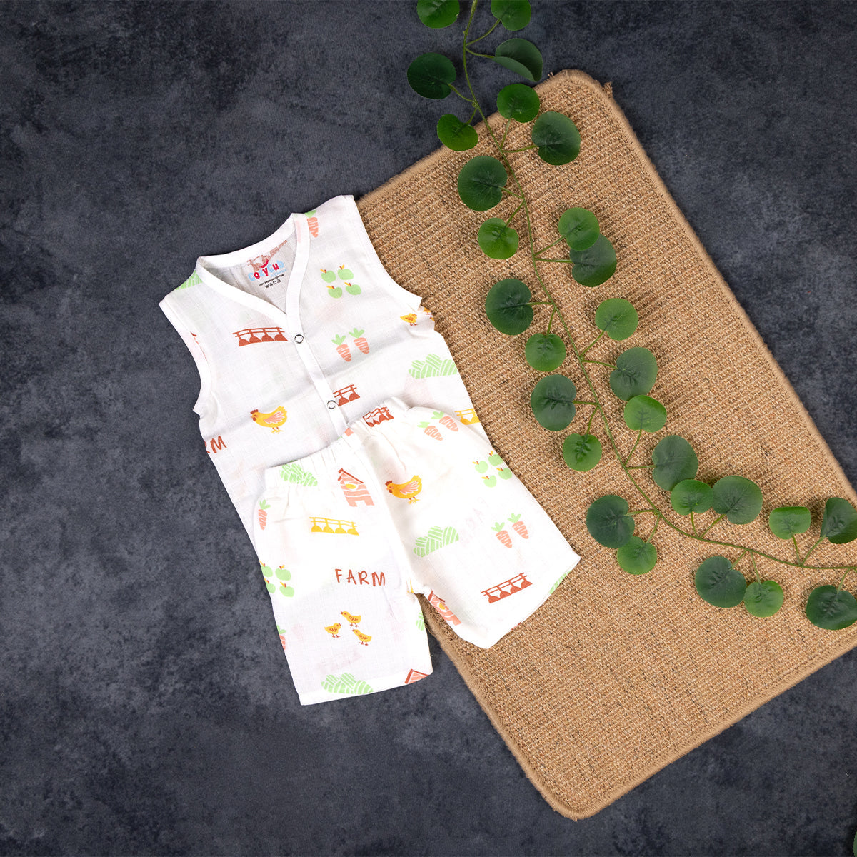 Farm Life Print Muslin Jabla Set